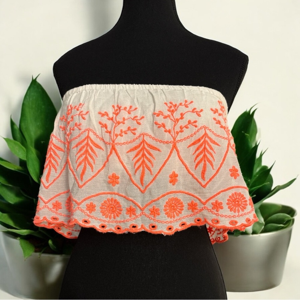 Bershka Orange and White Ruffled Crop Top